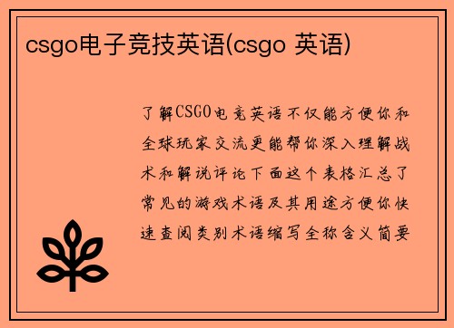 csgo电子竞技英语(csgo 英语)